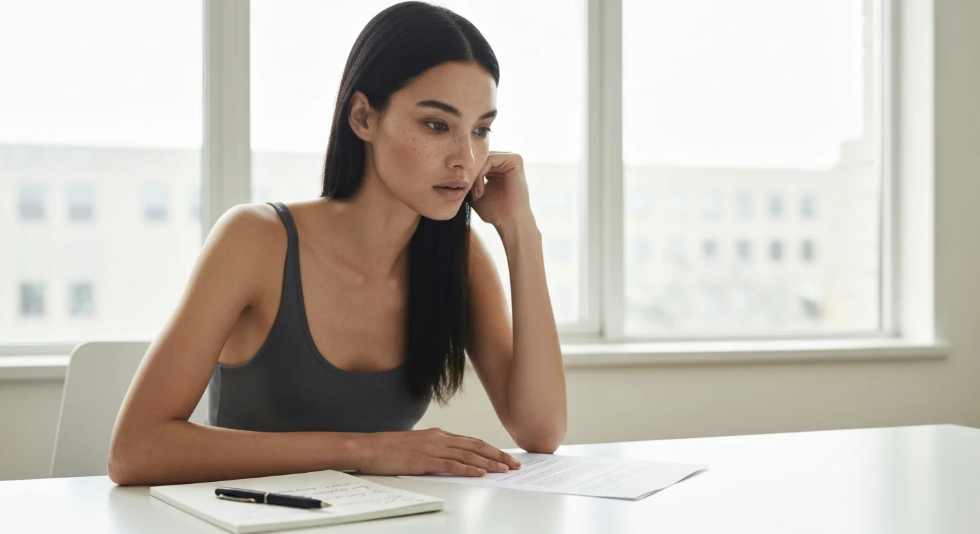 Person liest einen Ablehnungsbescheid des Amts für Ausbildungsförderung am Schreibtisch