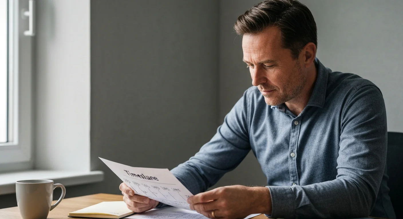 Veteran prüft am Schreibtisch ein Berechnungsblatt zur Anspruchsdauer beim Berufsförderungsdienst