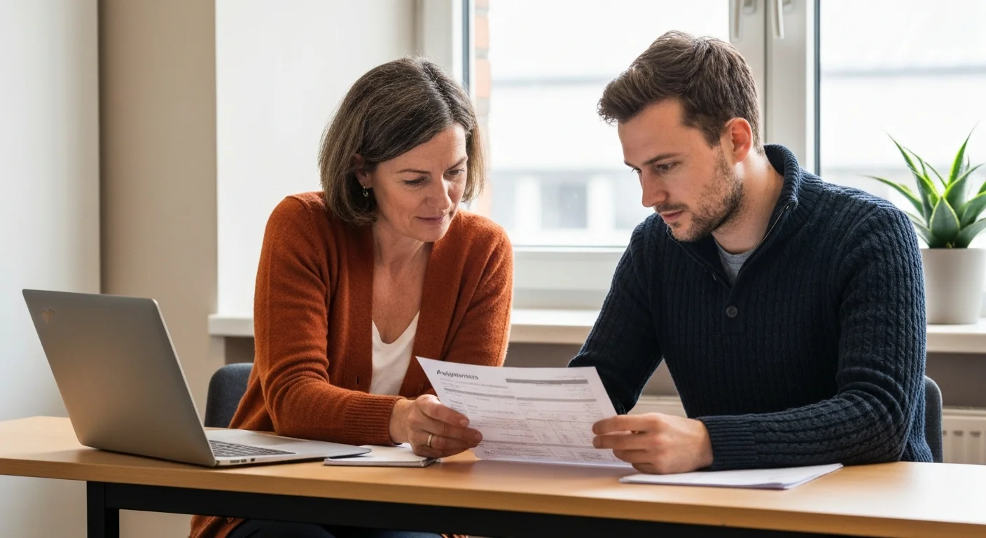 HR-Verantwortlicher arbeitet gemeinsam mit Beschäftigtem an einem Antrag nach dem Qualifizierungschancengesetz