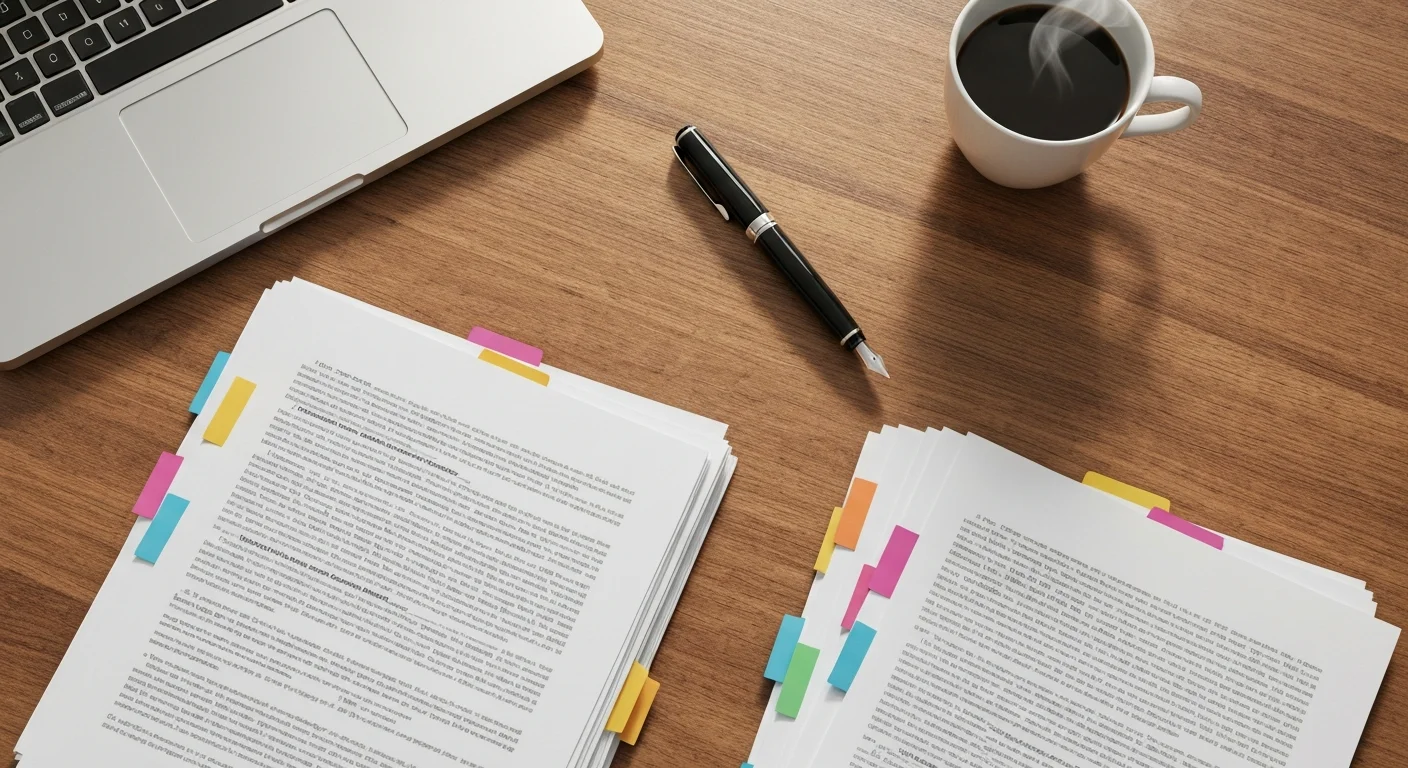 Sortierte Antragsunterlagen für das Qualifizierungschancengesetz auf Schreibtisch mit Stift