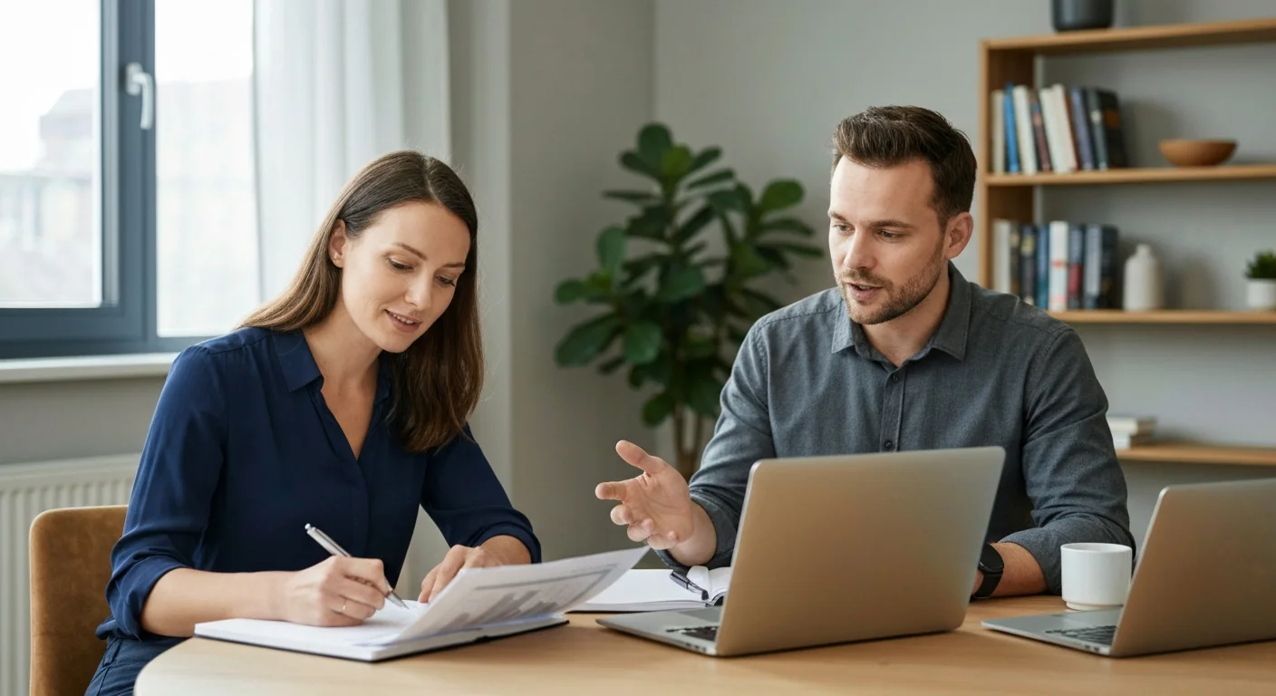HR-Verantwortliche und Geschäftsführerin prüfen gemeinsam Unterlagen zum Qualifizierungschancengesetz am Besprechungstisch