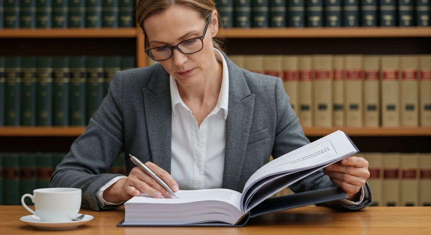 Juristin prüft einen Tarifvertrag mit Bezug auf Weiterbildungsförderung auf einem Schreibtisch